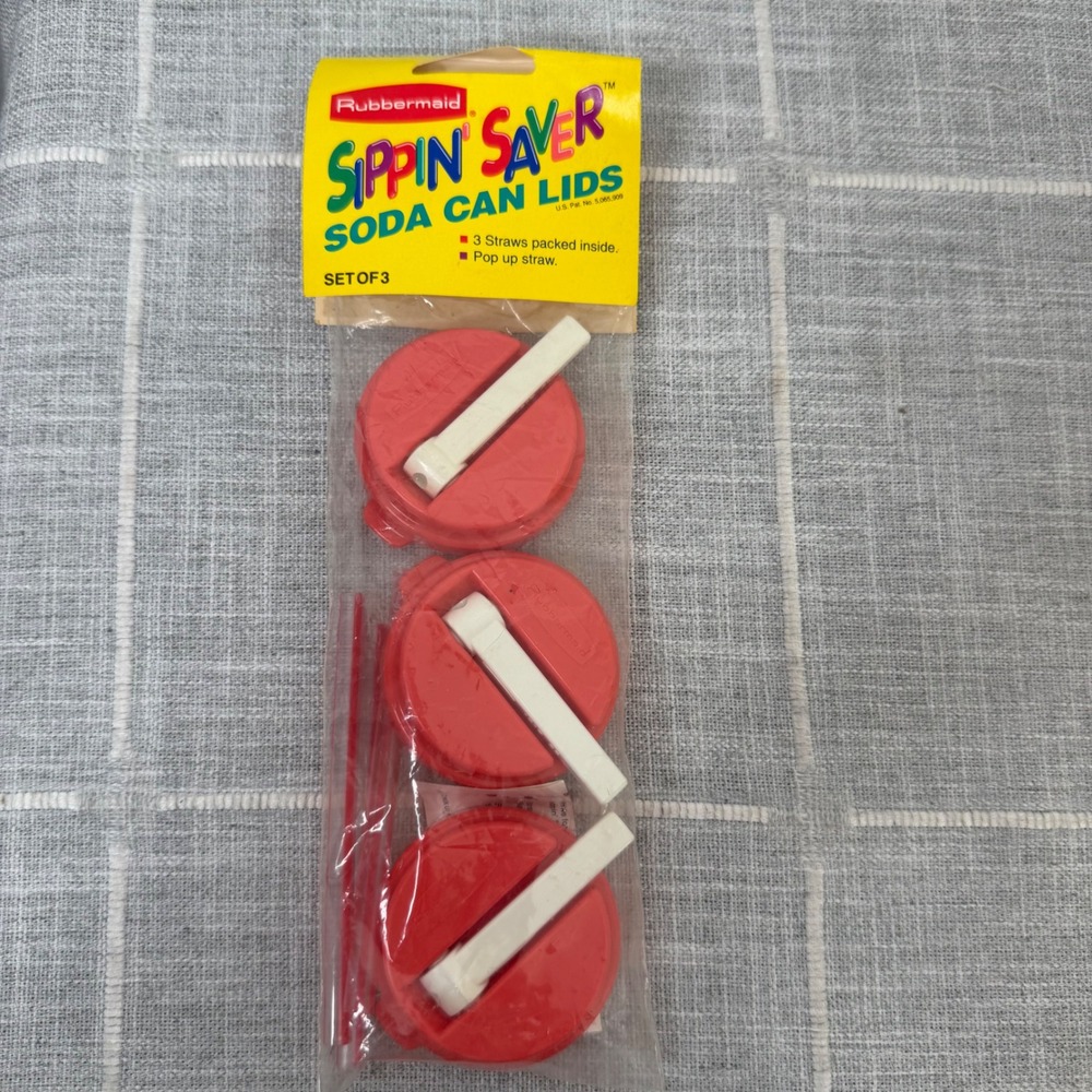 Vintage Rubbermaid Sippin Saver Soda Can Lids Red Set of 3 NEW old stock